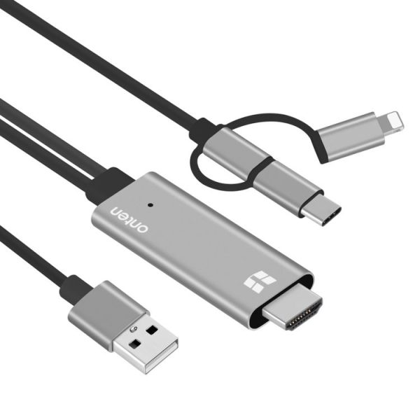 Onten OTN-7537A 3 in 1 1080P Mobile HD Screen Player Adapter Cable (Grey) - Image 3