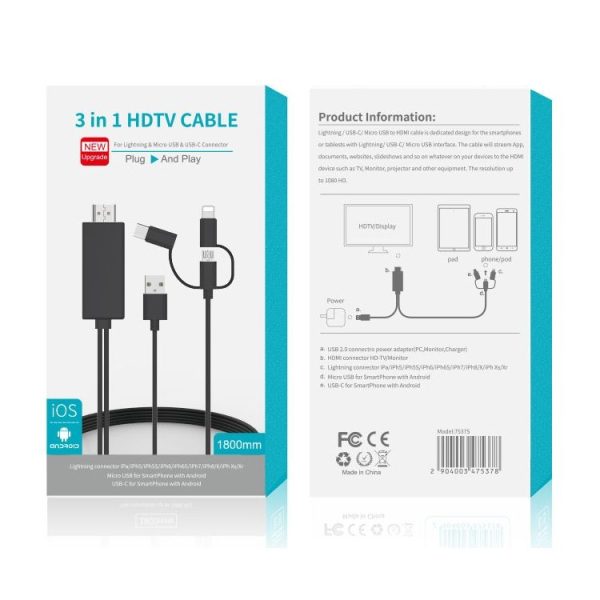 OT-7537S 3 in 1 1080P Mobile HD Screen Player HDTV Cable - Image 3