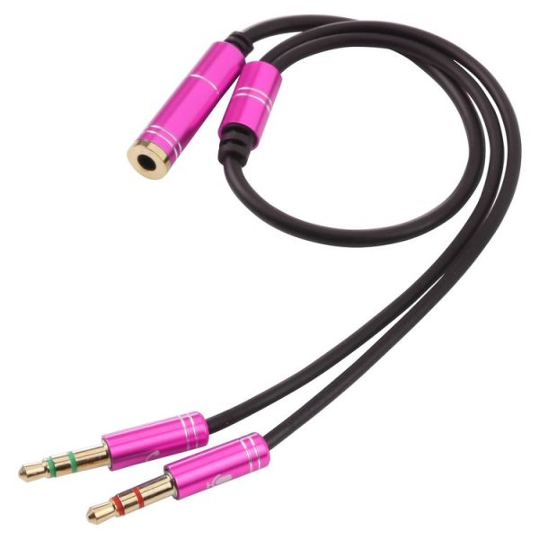 3.5mm Female to 2 x 3.5mm Male Adapter Cable (Rose Red) - Image 3