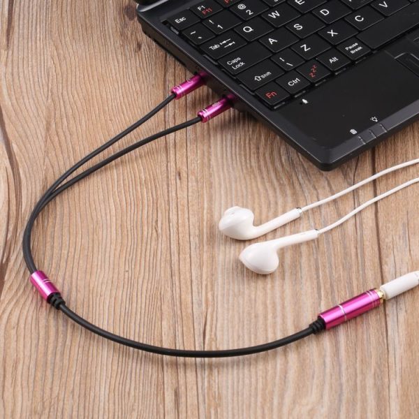 3.5mm Female to 2 x 3.5mm Male Adapter Cable (Rose Red) - Image 4