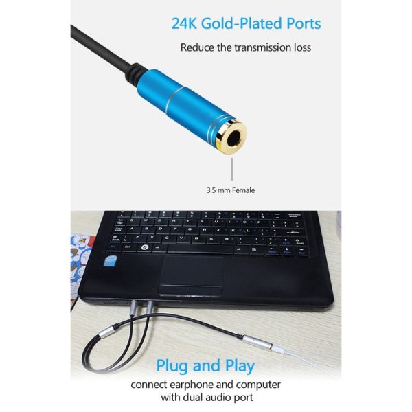 3.5mm Female to 2 x 3.5mm Male Adapter Cable (Rose Red) - Image 5