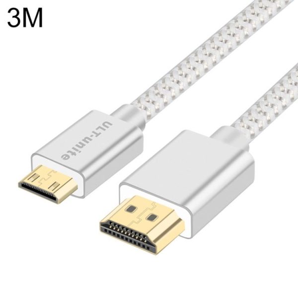 ULT-unite Gold-plated Head HDMI 2.0 Male to Mini HDMI Male Nylon Braided Cable, Cable Length: 3m (Silver)