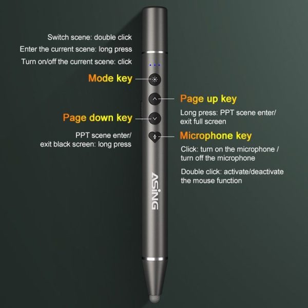ASiNG A12M 3 In 1 Touch Voice Laser Page Turning Pen Wireless Presenter - Image 2