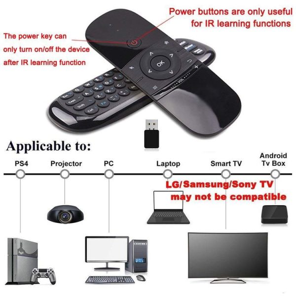 W1 Wireless QWERTY 57-Keys Keyboard 2.4G Air Mouse Remote Controller with LED Indicator for Android TV Box, Mini PC, Smart TV, Projector, HTPC, All-in-one PC / TV - Image 9