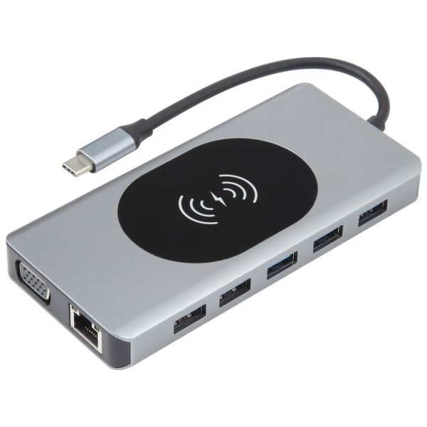14 in 1 Type-C Docking Station with Wireless Charging (1000M Network Port)