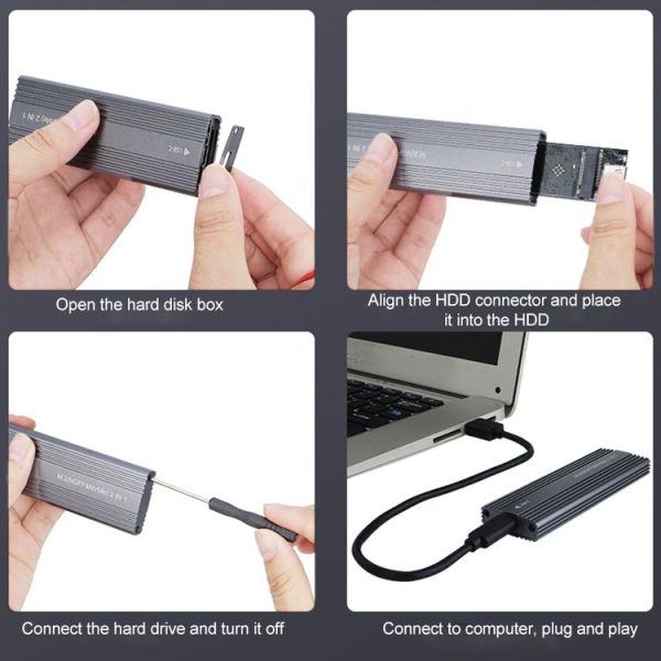 M2300 Dual Protocol M.2 NVME / SATA Solid State Drive Enclosure (Grey) - Image 4