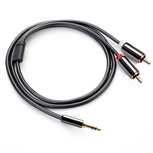 1m Gold Plated 3.5mm Jack to 2 x RCA Male Stereo Audio Cable - Image 2