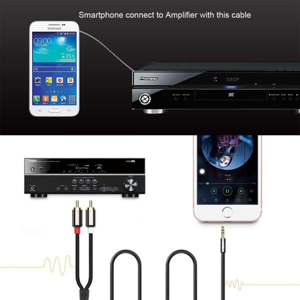 2m Gold Plated 3.5mm Jack to 2 x RCA Male Stereo Audio Cable - Image 5