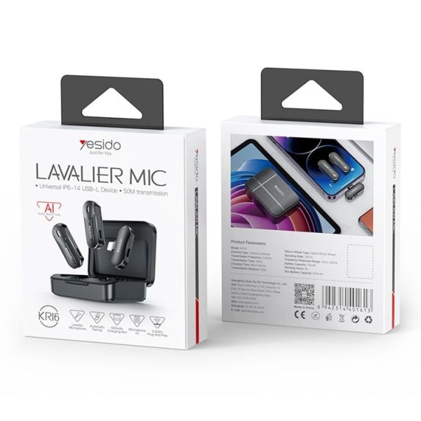 YESIDO KR16 2 in 1 Wireless Lavalier Microphone 8 Pin Receiver with Charging Box - Image 10