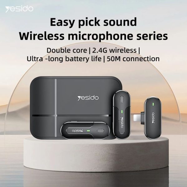YESIDO KR16 2 in 1 Wireless Lavalier Microphone 8 Pin Receiver with Charging Box - Image 2