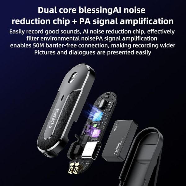 YESIDO KR16 2 in 1 Wireless Lavalier Microphone 8 Pin Receiver with Charging Box - Image 4