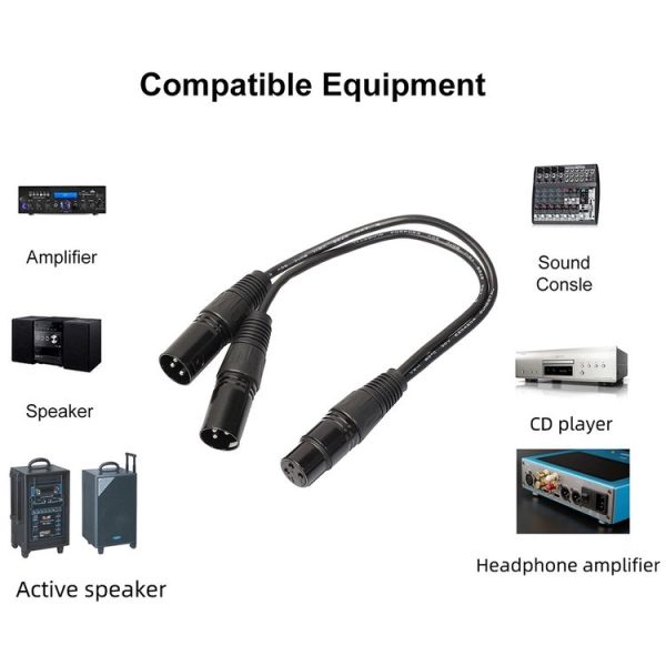 30cm 3 Pin XLR CANNON 1 Female to 2 Male Audio Connector Adapter Cable for Microphone / Audio Equipment (Black) - Image 3