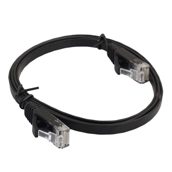 1m CAT6 Ultra-thin Flat Ethernet Network LAN Cable, Patch Lead RJ45 (Black) - Image 2