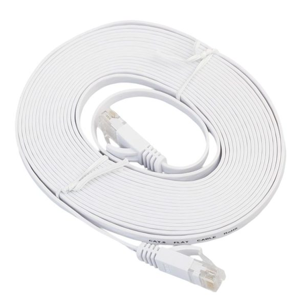 5m CAT6 Ultra-thin Flat Ethernet Network LAN Cable, Patch Lead RJ45 (White) - Image 2