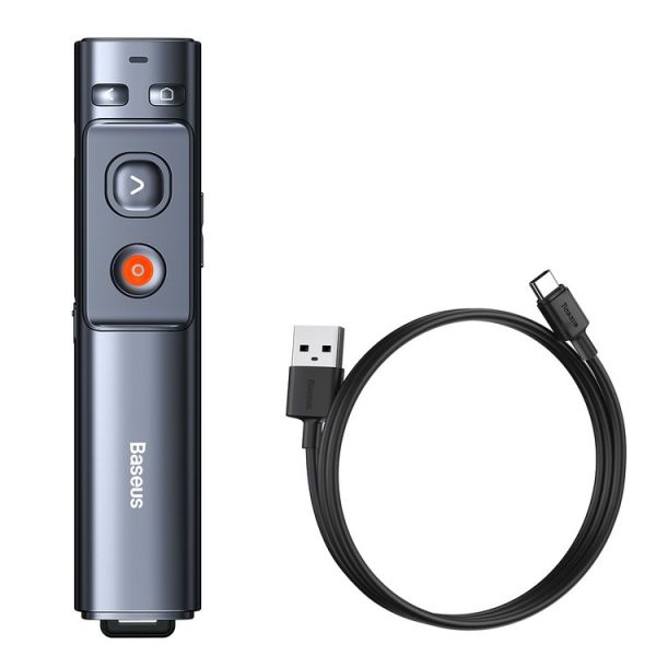 Baseus WKCD010013 Orange Dot RF2.4GHz PPT Green Laser Wireless Multimedia Presenter Page Turning Pen, Charging Version, Control Distance: 200m (Grey) - Image 2