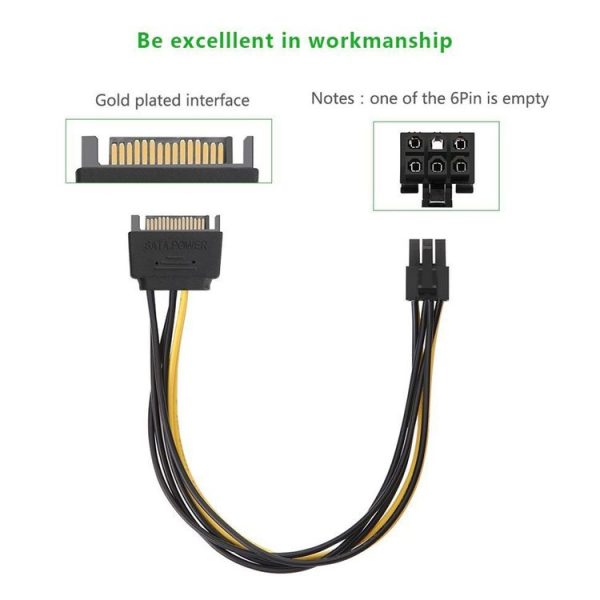 20cm SATA 15 Pin to 6 Pin PCI Express Graphics Video Card Sata Power Cable - Image 4