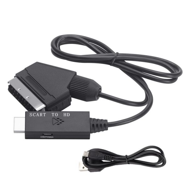Scart To HDMI-Compatible Converter Video Audio Adapter Cable (Black)