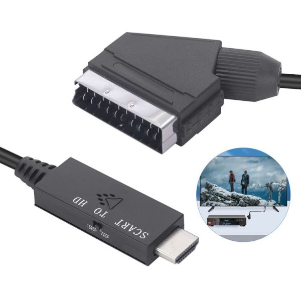 Scart To HDMI-Compatible Converter Video Audio Adapter Cable (Black) - Image 3