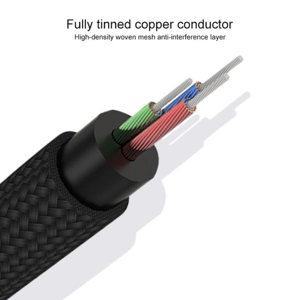 REXLIS 3635 3.5mm Male to Dual RCA Gold-plated Plug Black Cotton Braided Audio Cable for RCA Input Interface Active Speaker, Length: 1m - Image 4