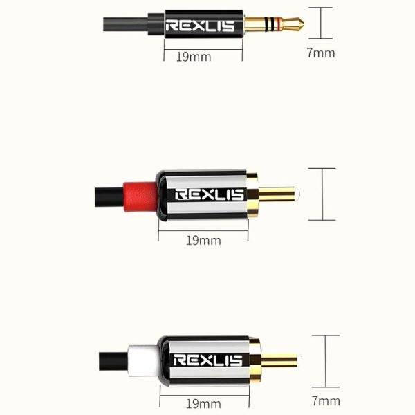 REXLIS 3635 3.5mm Male to Dual RCA Gold-plated Plug Black Cotton Braided Audio Cable for RCA Input Interface Active Speaker, Length: 1m - Image 7