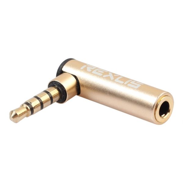 REXLIS BK3567 3.5mm Male + 3.5mm Female L-shaped 90 Degree Elbow Gold-plated Plug Gold Audio Interface Extension Adapter for 3.5mm Interface Devices, Support Earphones with Microphone - Image 2