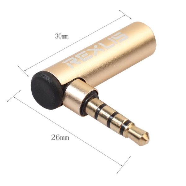 REXLIS BK3567 3.5mm Male + 3.5mm Female L-shaped 90 Degree Elbow Gold-plated Plug Gold Audio Interface Extension Adapter for 3.5mm Interface Devices, Support Earphones with Microphone - Image 3