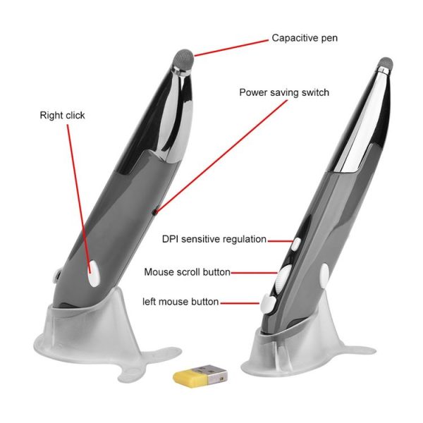 PR-06 4-keys Smart Wireless Optical Mouse with Stylus Pen Function (Grey) - Image 6