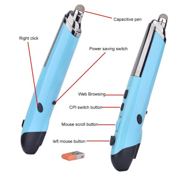PR-08 6-keys Smart Wireless Optical Mouse with Stylus Pen & Laser Function (Blue) - Image 6