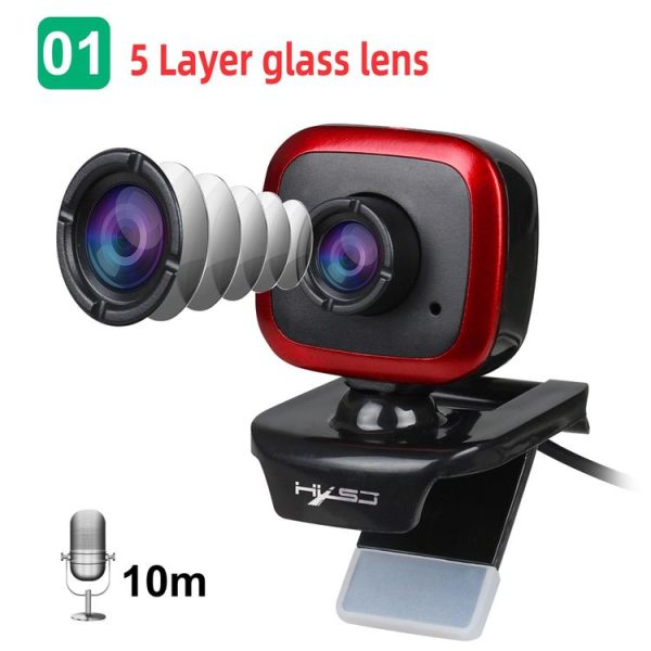 HXSJ A849 480P Adjustable 360 Degree HD Video Webcam PC Camera with Microphone (Black Red) - Image 3