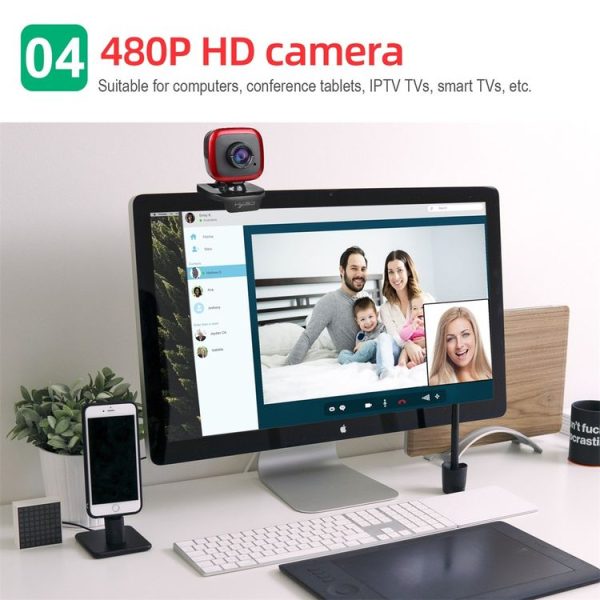 HXSJ A849 480P Adjustable 360 Degree HD Video Webcam PC Camera with Microphone (Black Red) - Image 6