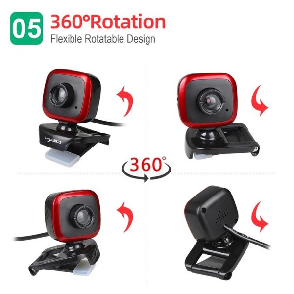 HXSJ A849 480P Adjustable 360 Degree HD Video Webcam PC Camera with Microphone (Black Red) - Image 7