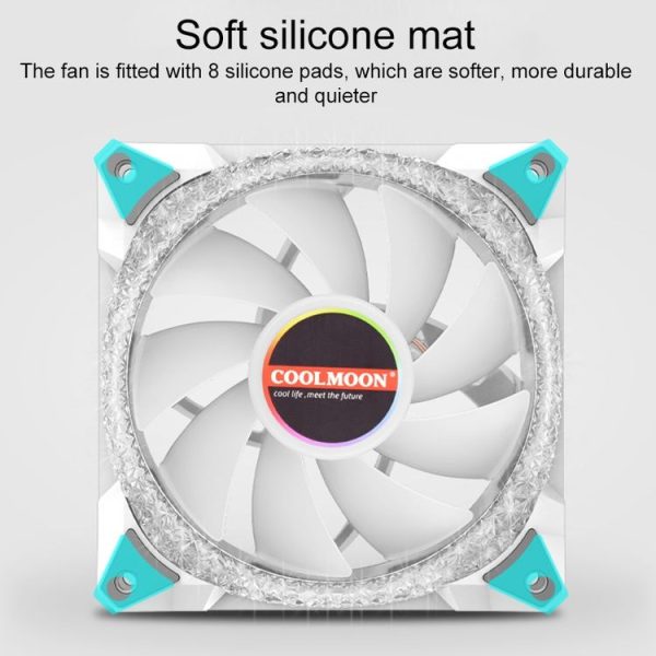 COOLMOON AS2 PWM Controlled Cooling Fan 12CM Dual-aperture Computer Water Cooling ARGB Chassis Fan (White) - Image 2