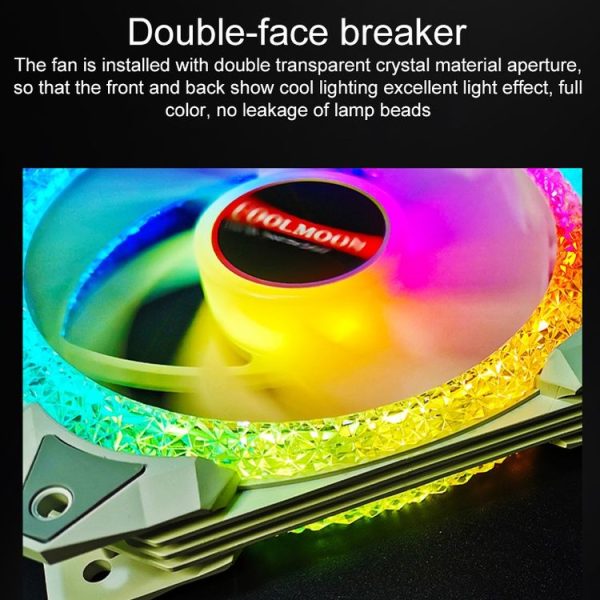 COOLMOON AS2 PWM Controlled Cooling Fan 12CM Dual-aperture Computer Water Cooling ARGB Chassis Fan (White) - Image 5