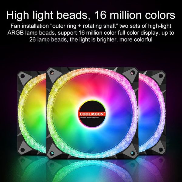 COOLMOON AS2 PWM Controlled Cooling Fan 12CM Dual-aperture Computer Water Cooling ARGB Chassis Fan (White) - Image 6