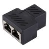 Crystal Network Straight Through Head-line Connector Terminal Female to Female Three Head RJ45 Interface Extension Device (Black) - Image 3