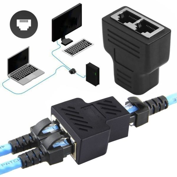 Crystal Network Straight Through Head-line Connector Terminal Female to Female Three Head RJ45 Interface Extension Device (Black) - Image 5