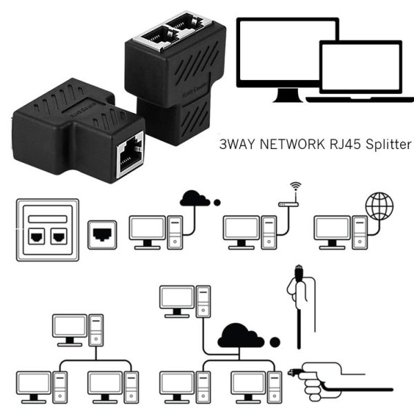 Crystal Network Straight Through Head-line Connector Terminal Female to Female Three Head RJ45 Interface Extension Device (Black) - Image 7