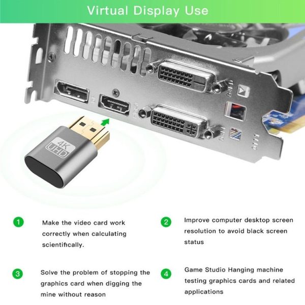 VGA Virtual Display Adapter HDMI 1.4 DDC EDID Dummy Plug Headless Display Emulator (Silver) - Image 6