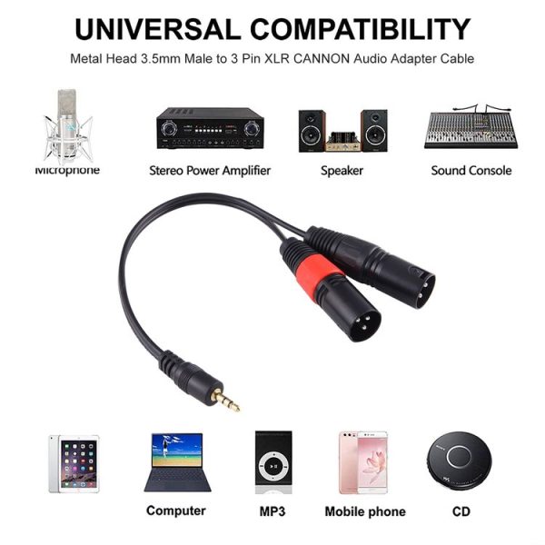 30cm Metal Head 3.5mm Male to 3 Pin XLR CANNON Male Audio Connector Adapter Cable - Image 6