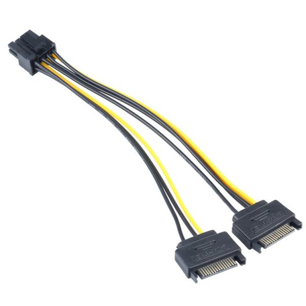 2 x SATA 15 Pin Male to Graphics Card PCI-e PCIE 8 (6+2) Pin Female Video Card Power Supply Cable - Image 2