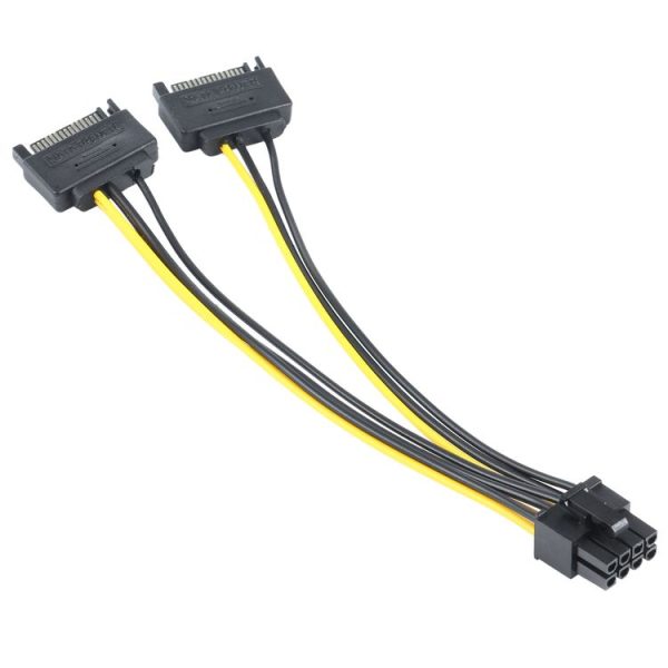 2 x SATA 15 Pin Male to Graphics Card PCI-e PCIE 8 (6+2) Pin Female Video Card Power Supply Cable - Image 3