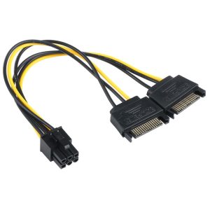 2 x SATA 15 Pin Male to Graphics Card PCI-e PCIE 6 Pin Female Video Card Power Supply Cable