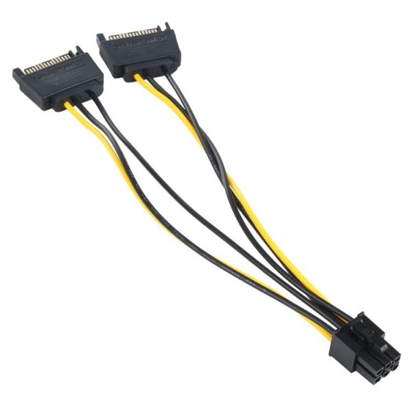 2 x SATA 15 Pin Male to Graphics Card PCI-e PCIE 6 Pin Female Video Card Power Supply Cable - Image 3