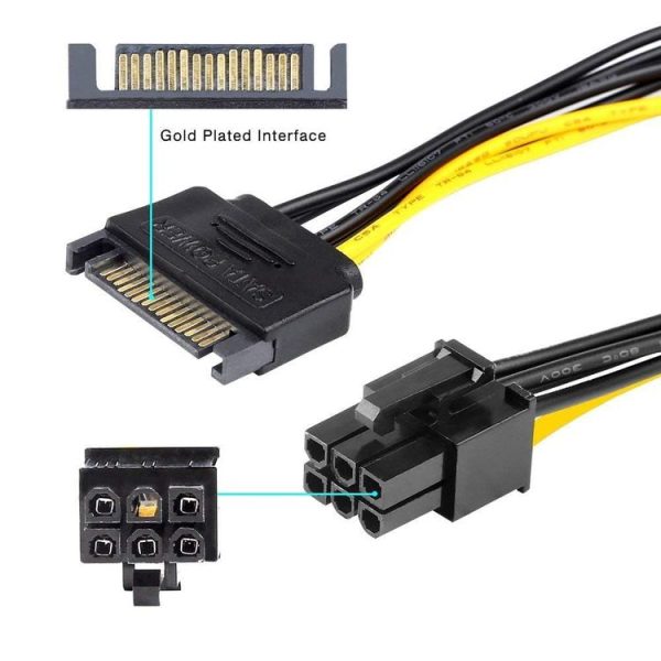 2 x SATA 15 Pin Male to Graphics Card PCI-e PCIE 6 Pin Female Video Card Power Supply Cable - Image 5