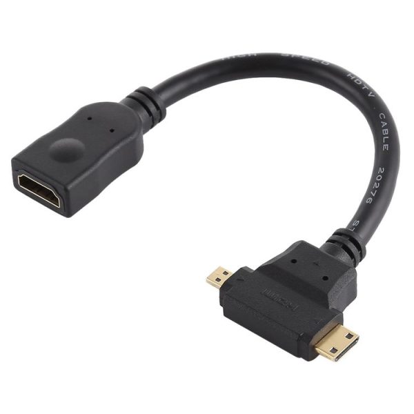HDMI Female to Mini HDMI + Micro HDMI T Shape Cable (Black) - Image 2