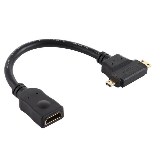 HDMI Female to Mini HDMI + Micro HDMI T Shape Cable (Black) - Image 3