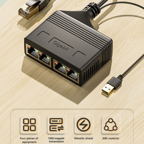 Male RJ45 4 in 1 Gigabit Network Splitter Cable Ethernet Network Coupler - Image 4