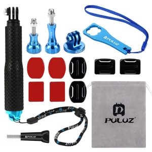 PULUZ 16 in 1 CNC Metal Accessories Combo Kits (Screws + Surface Mounts + Tripod Adapter + Extendable Pole Monopod + Storage Bag + Wrench) for GoPro, Insta360, DJI and Other Action Cameras