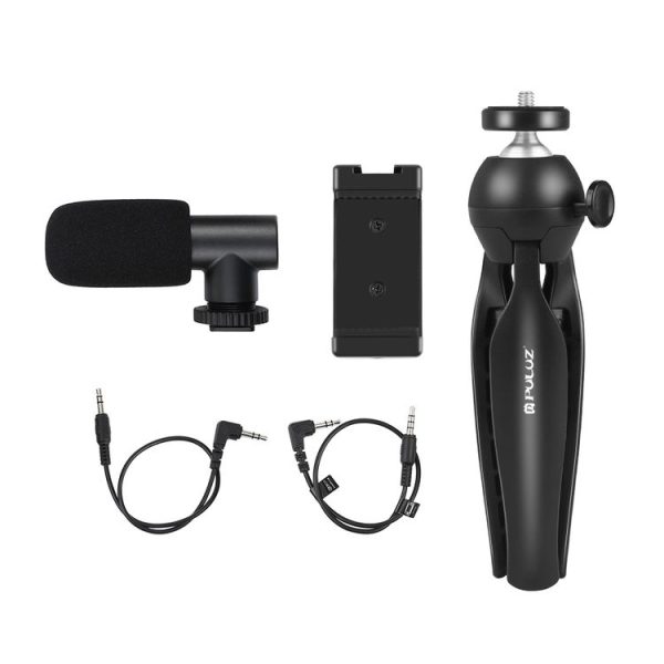 PULUZ Live Broadcast Smartphone Video Vlogger Kits Microphone + Tripod Mount + Phone Clamp Holder (Black) - Image 7