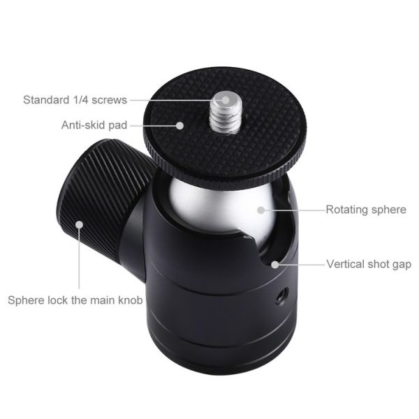 PULUZ Mini Pocket Metal Desktop Tripod Mount + Mini Metal Ball Head with 1 / 4 inch Screw for DSLR & Digital Cameras - Image 4
